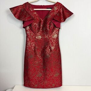 Trina Turk Shaken Not Stirred Red Gold Jacquard Dress 2